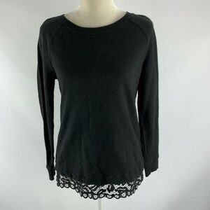Ann Taylor LOFT Black Blouse Lace Bottom, X Small Petites, XSP